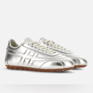 Hogan | Olympia Silver Metallic Leather Sneakers | Size EU 37 | NWT